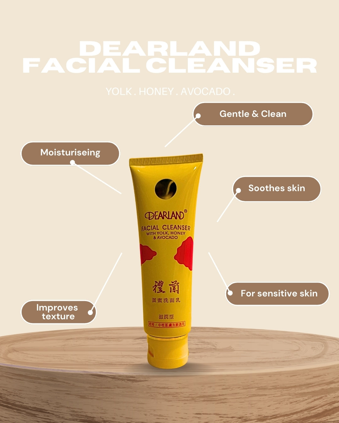 DEARLAND Facial Cleanser | Egg Yolk Honey Avocado | Moisturising Gentle Daily Face Wash