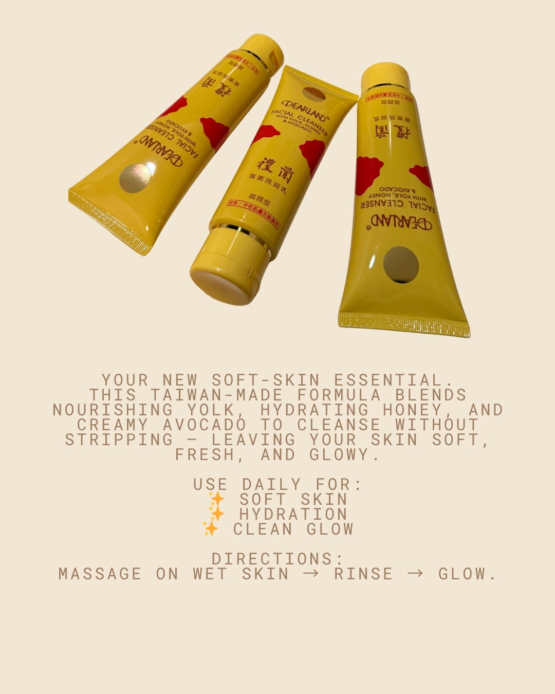 DEARLAND Facial Cleanser | Egg Yolk Honey Avocado | Moisturising Gentle Daily Face Wash