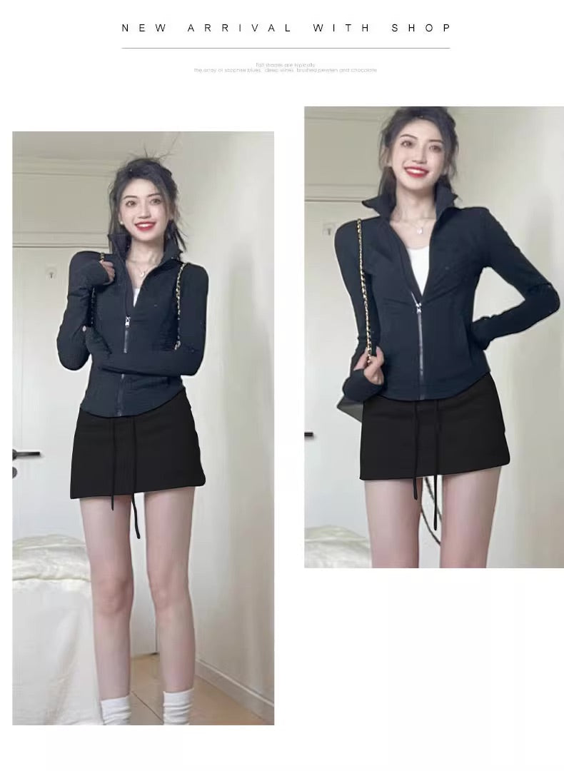 High-Waist Pleated Skort with Drawstring – With Built-In Safety Shorts