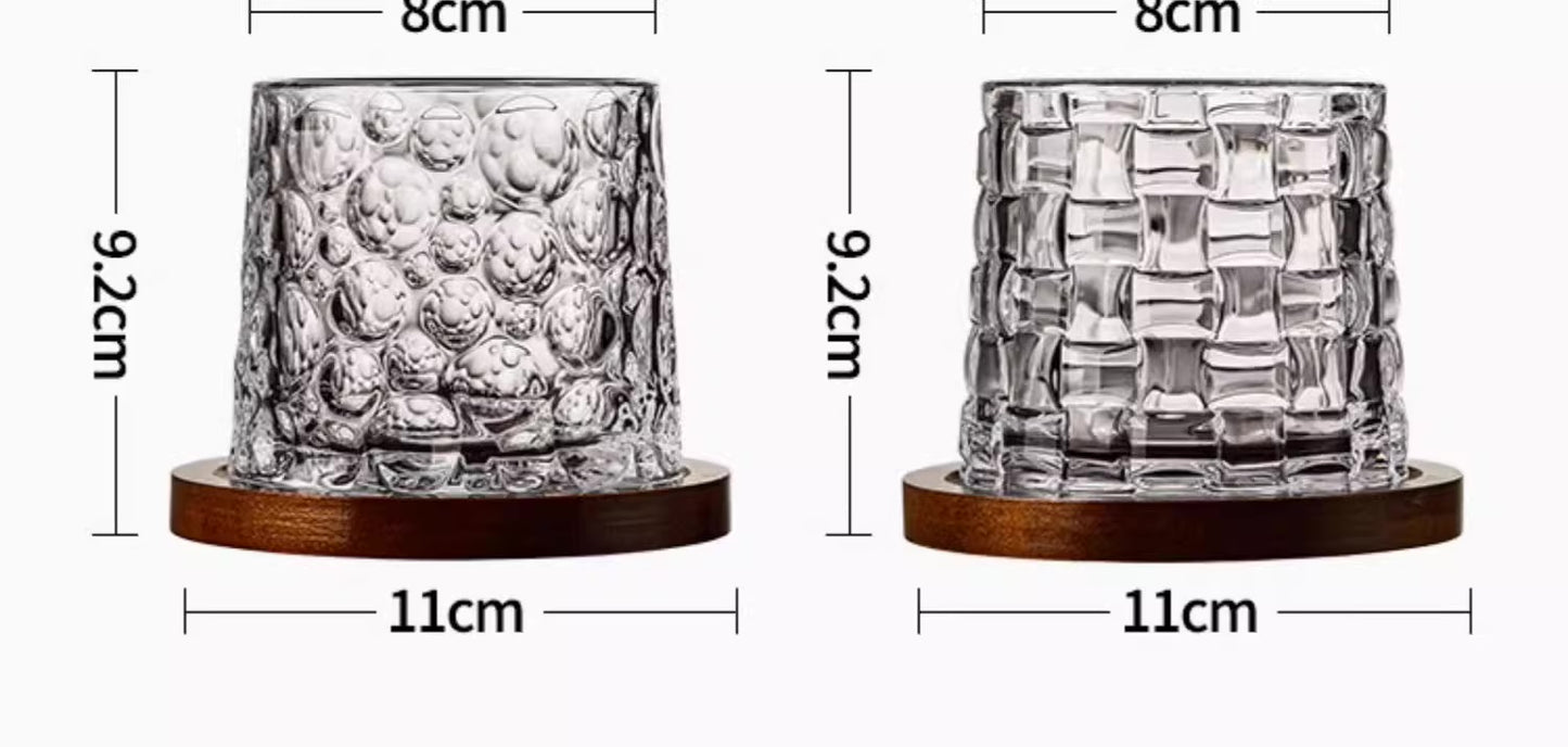 WhirlGlass™ 280ml Rotating Whiskey Glass with Bamboo Base – 6 Unique Designs