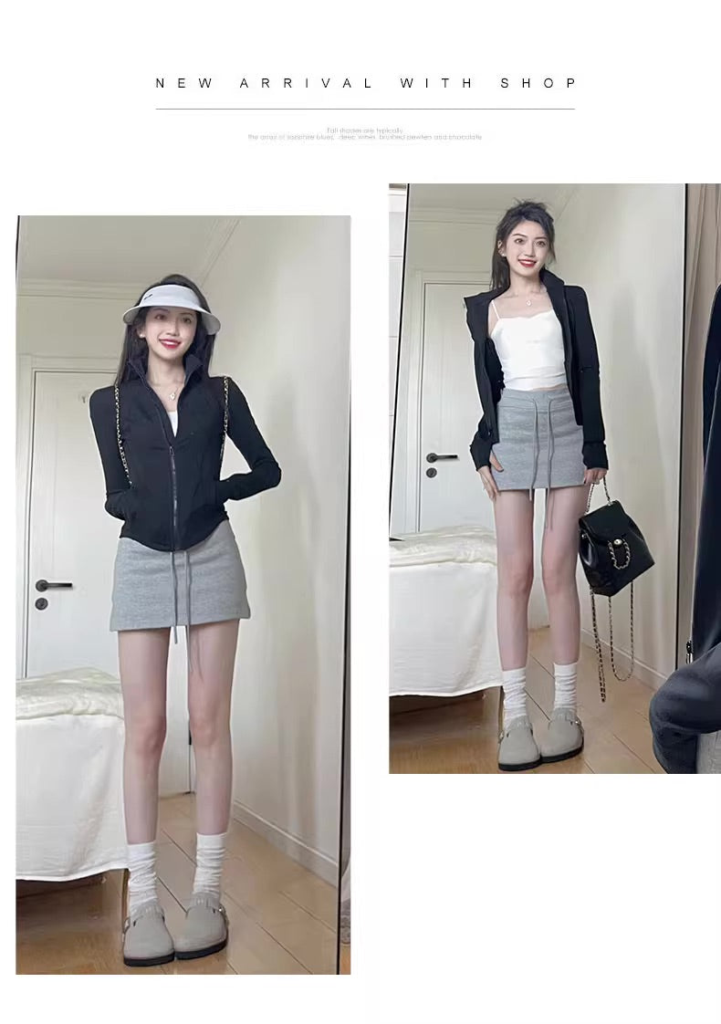 High-Waist Pleated Skort with Drawstring – With Built-In Safety Shorts