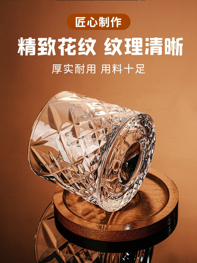 WhirlGlass™ 280ml Rotating Whiskey Glass with Bamboo Base – 6 Unique Designs