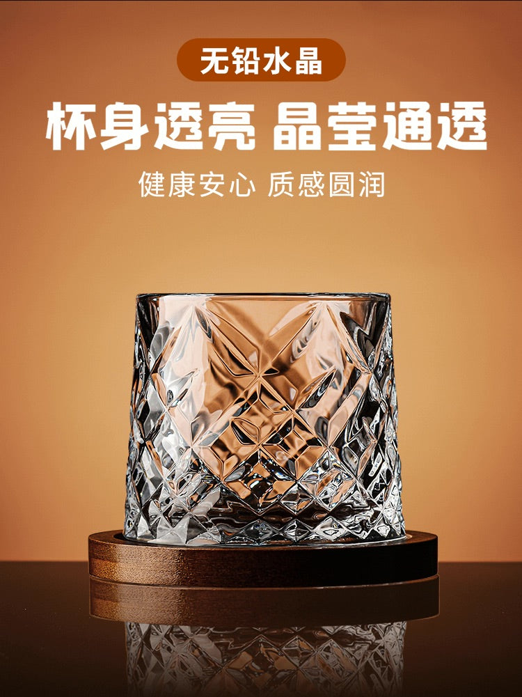 WhirlGlass™ 280ml Rotating Whiskey Glass with Bamboo Base – 6 Unique Designs