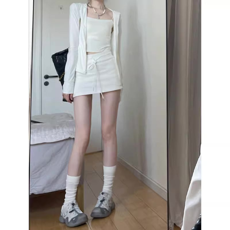 High-Waist Pleated Skort with Drawstring – With Built-In Safety Shorts